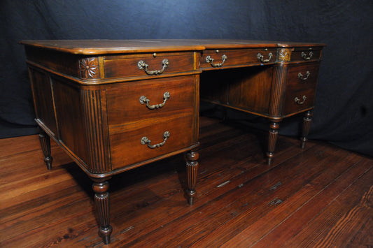 French Mahogany Partner’s Desk with Tooled Leather Desktop