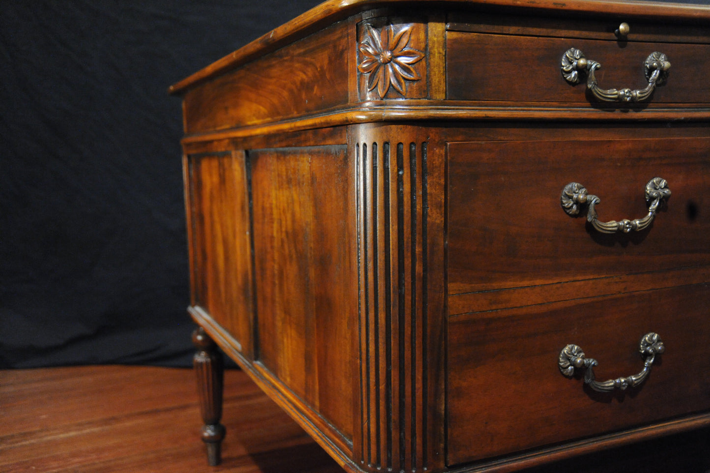 French Mahogany Partner’s Desk with Tooled Leather Desktop