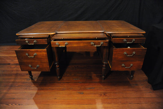 French Mahogany Partner’s Desk with Tooled Leather Desktop