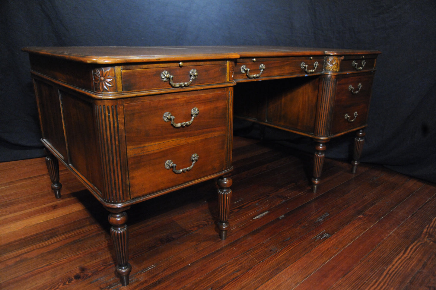 French Mahogany Partner’s Desk with Tooled Leather Desktop