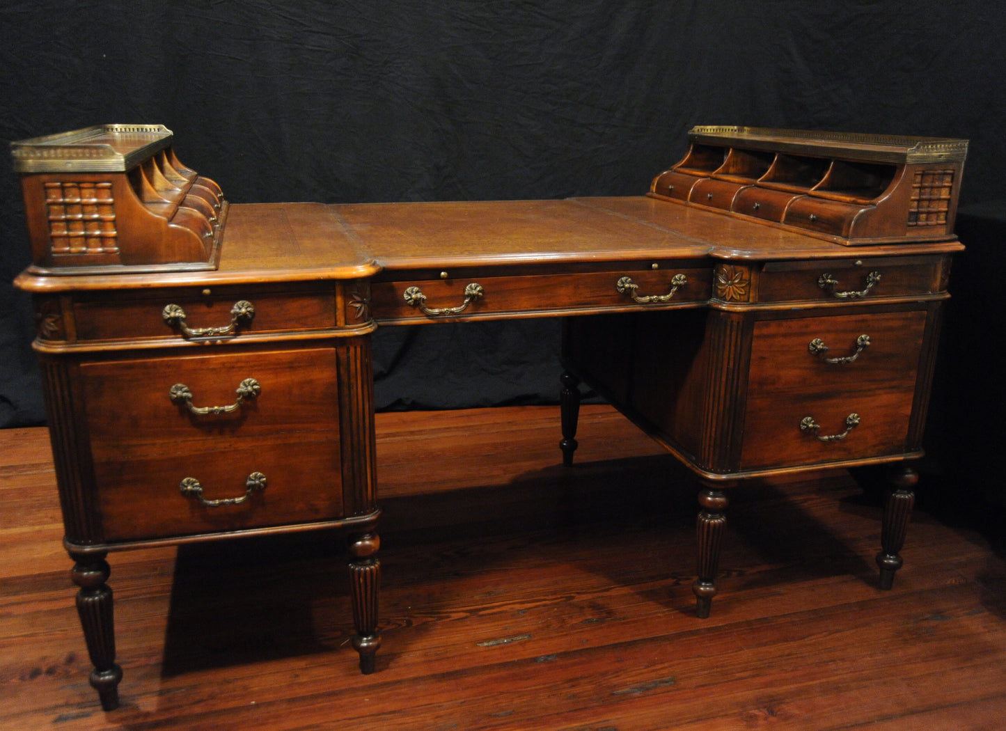 French Mahogany Partner’s Desk with Tooled Leather Desktop