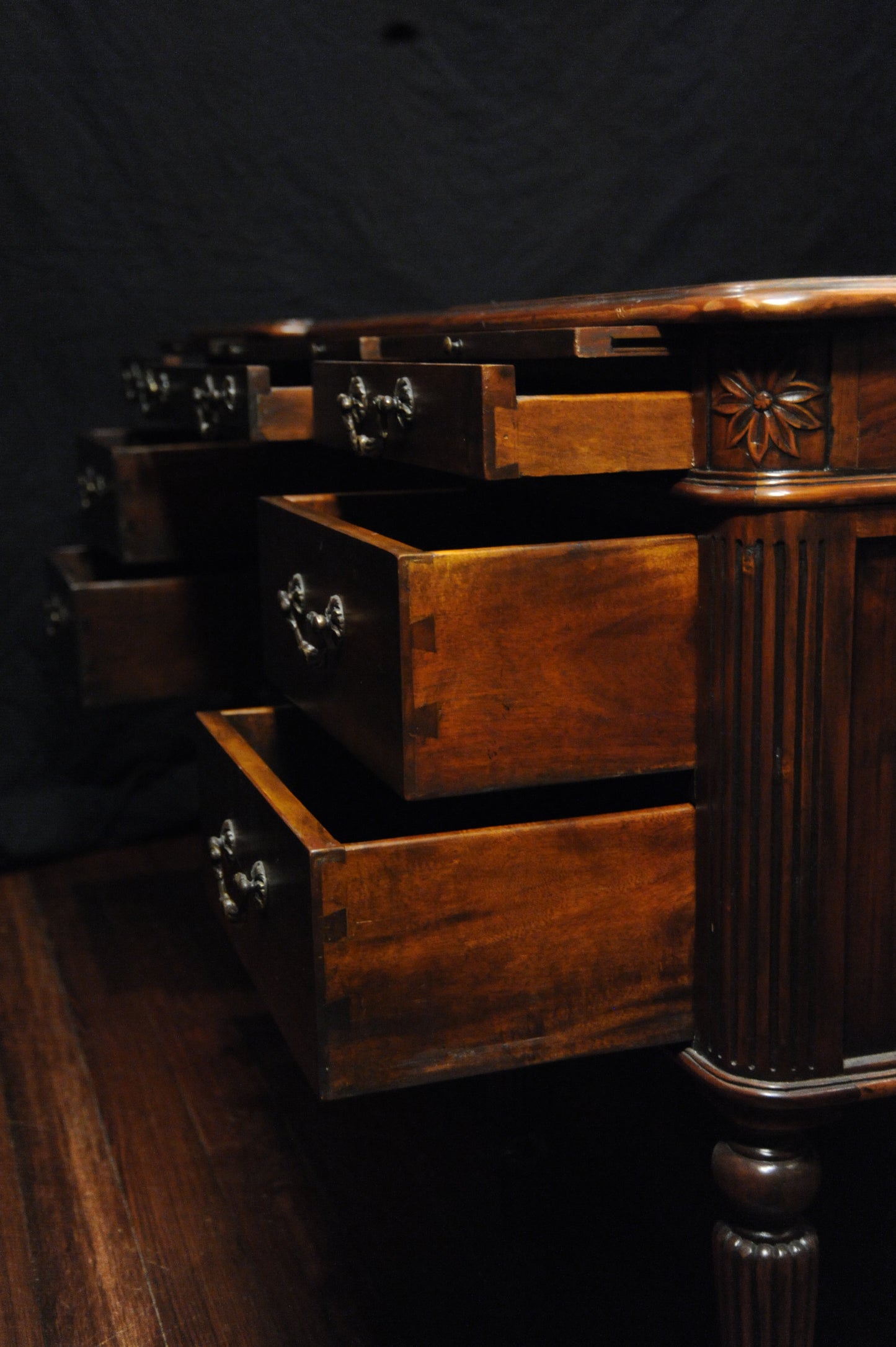 French Mahogany Partner’s Desk with Tooled Leather Desktop